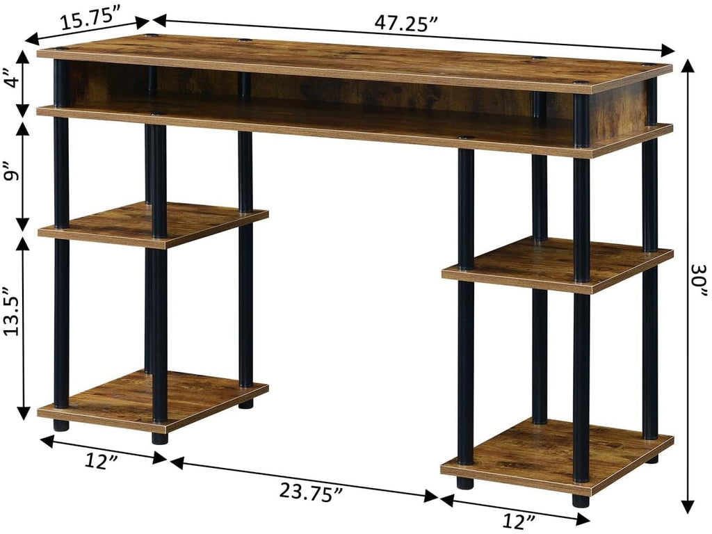 Barnwood Black Student Desk With Shelves 47 Inch No Tools