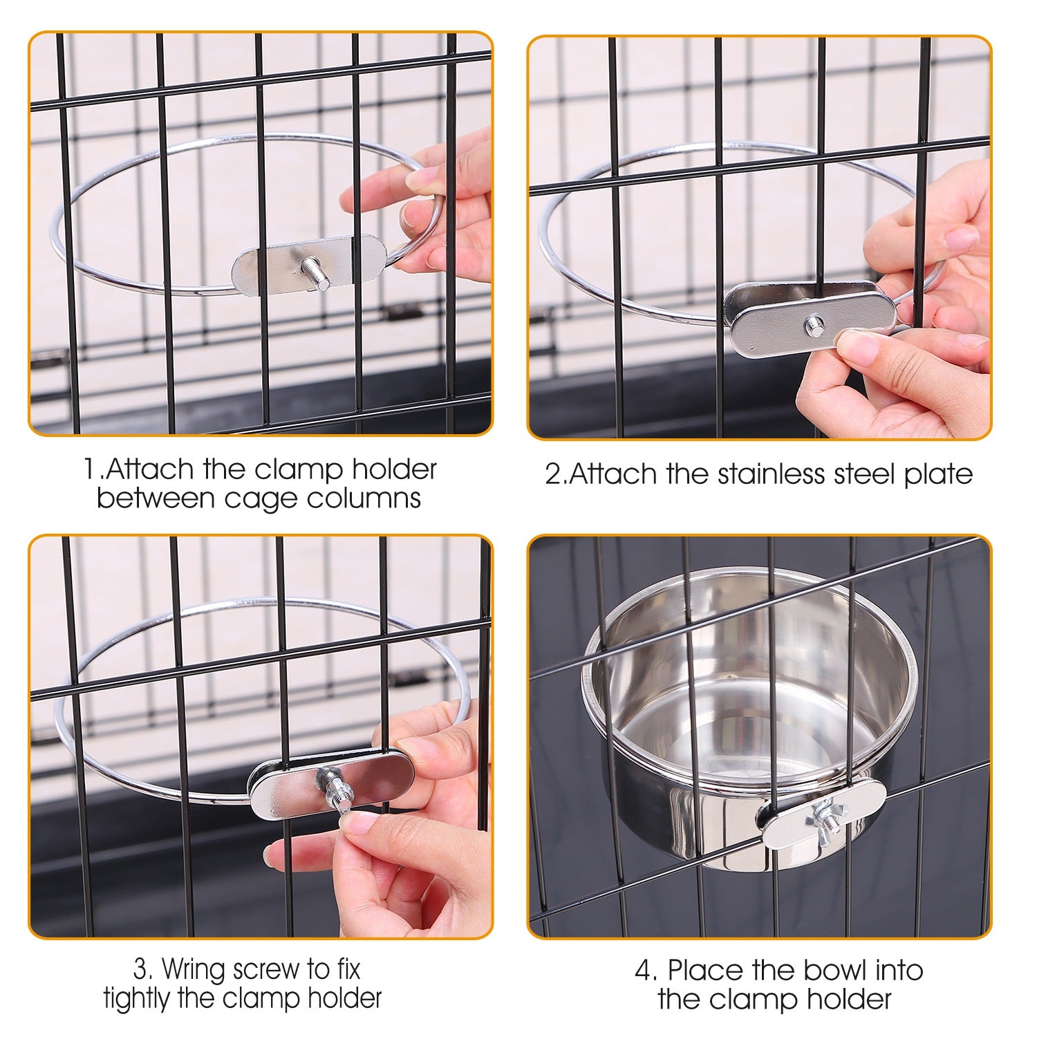 1Pc M Size Stainless Steel Dog Bowl Pets Hanging Food Bowl Detachable