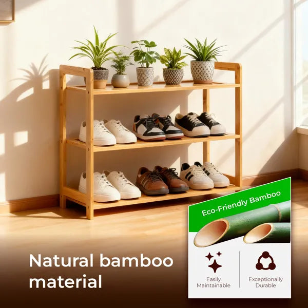 3-layer Flat Bamboo Shoe Rack 68X25X51.5 Cm Natural Wood Color