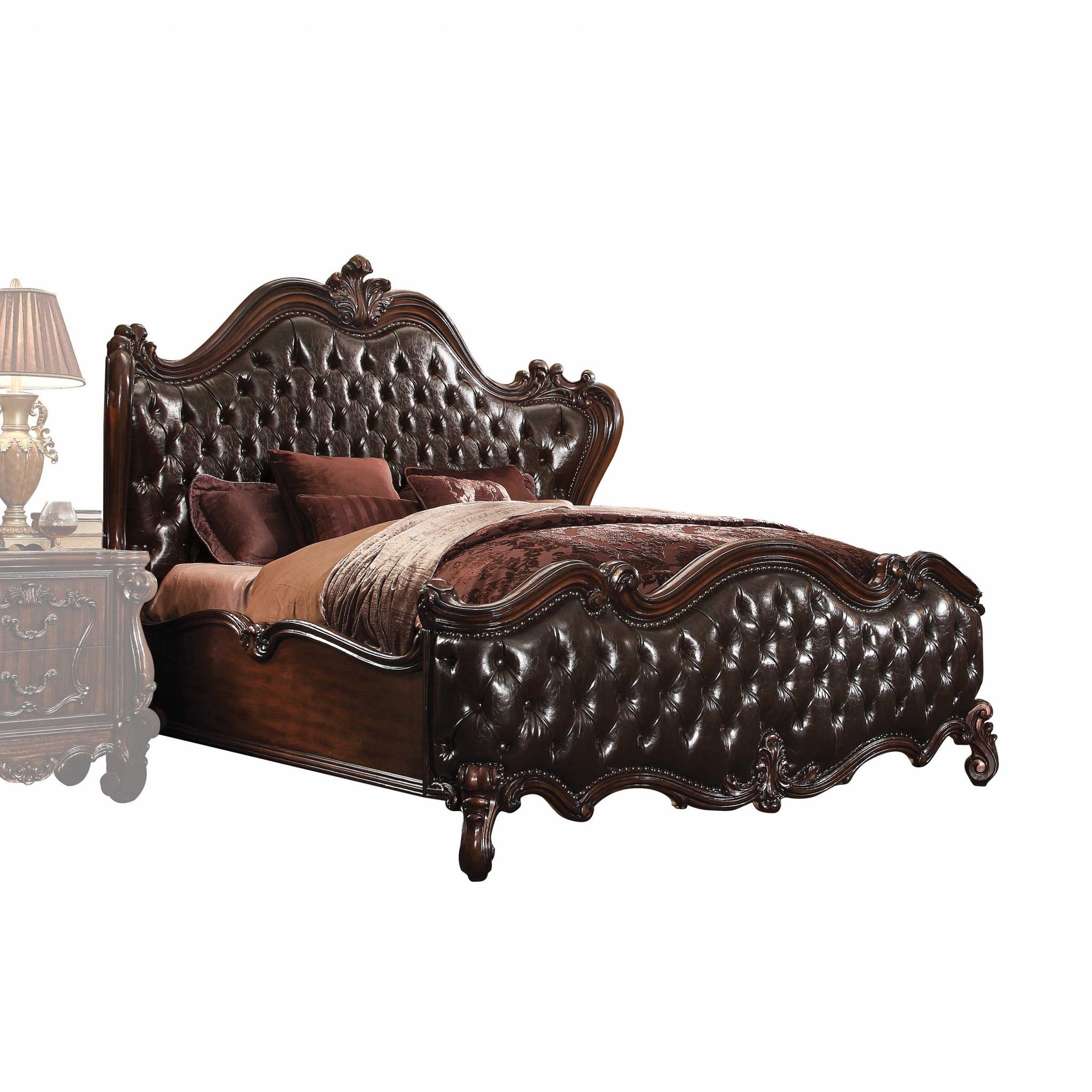 92inches X 97inches X 76inches 2-Tone Dark Brown PU Cherry Oak Wood