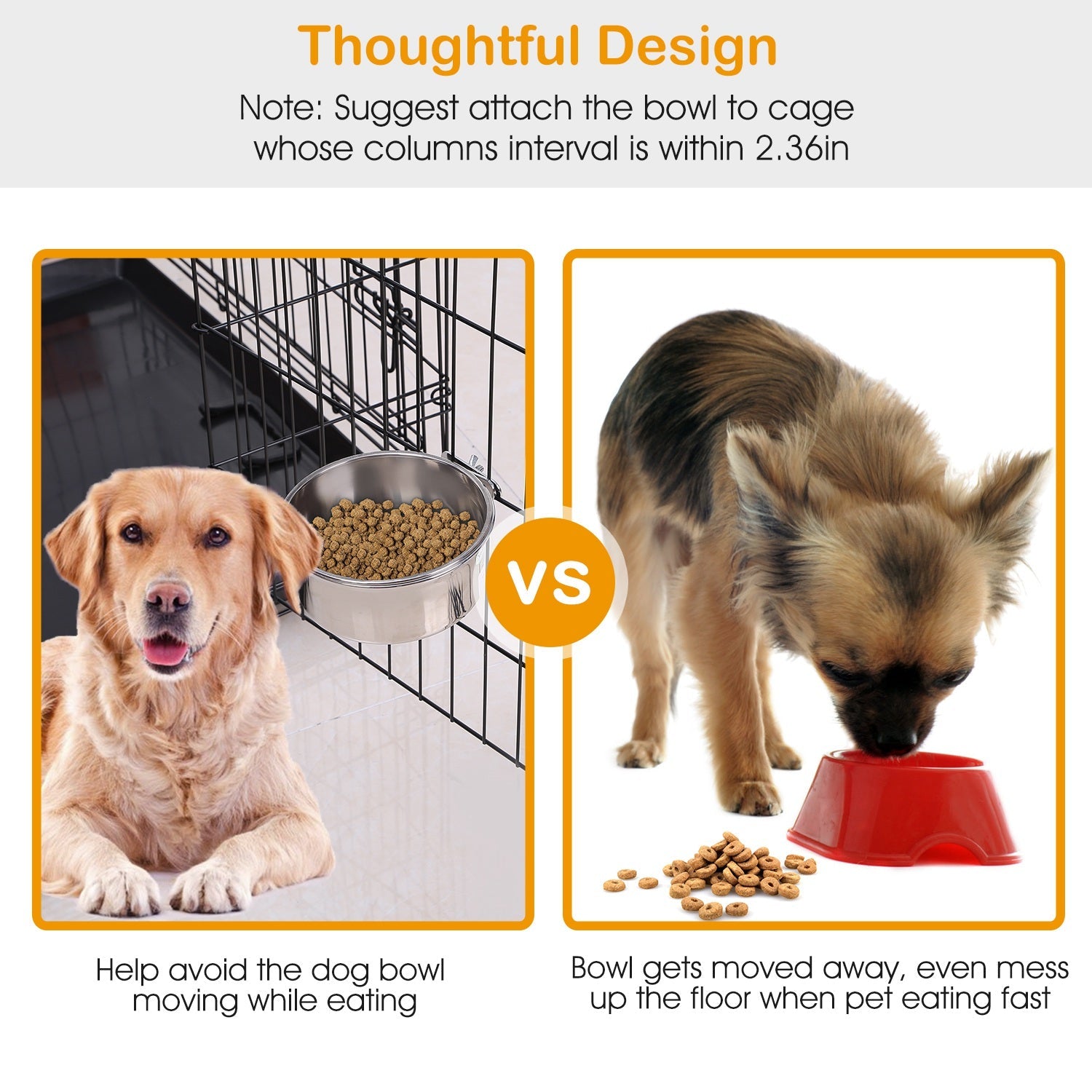 1Pc M Size Stainless Steel Dog Bowl Pets Hanging Food Bowl Detachable