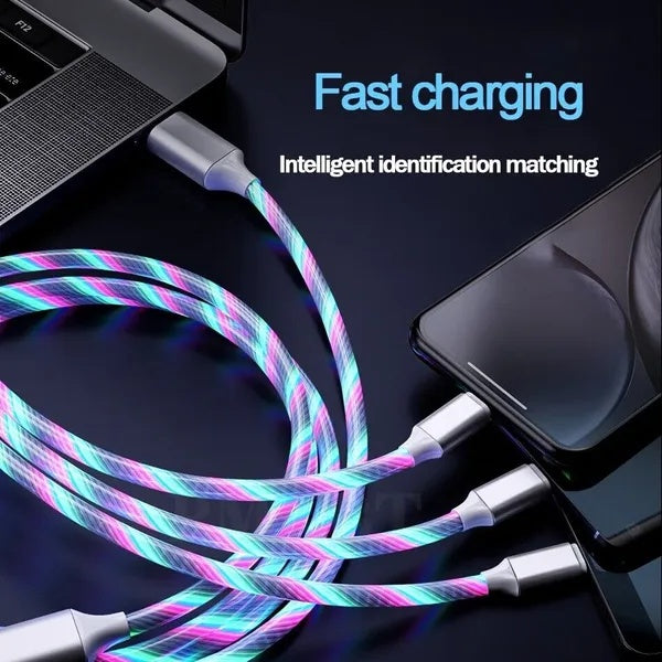 3 In 1 LED Fast Charging Cable Adapter For  Micro USB Type C Charger