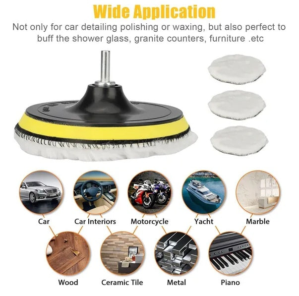 5PCS Buffing Polishing Pad Wool Wheel Mop Kit For Car Polisher Drill
