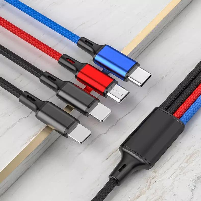 4-in-1 Multi Charging Cable 2 Pack - Phone/Type C/Micro USB, 4FT,