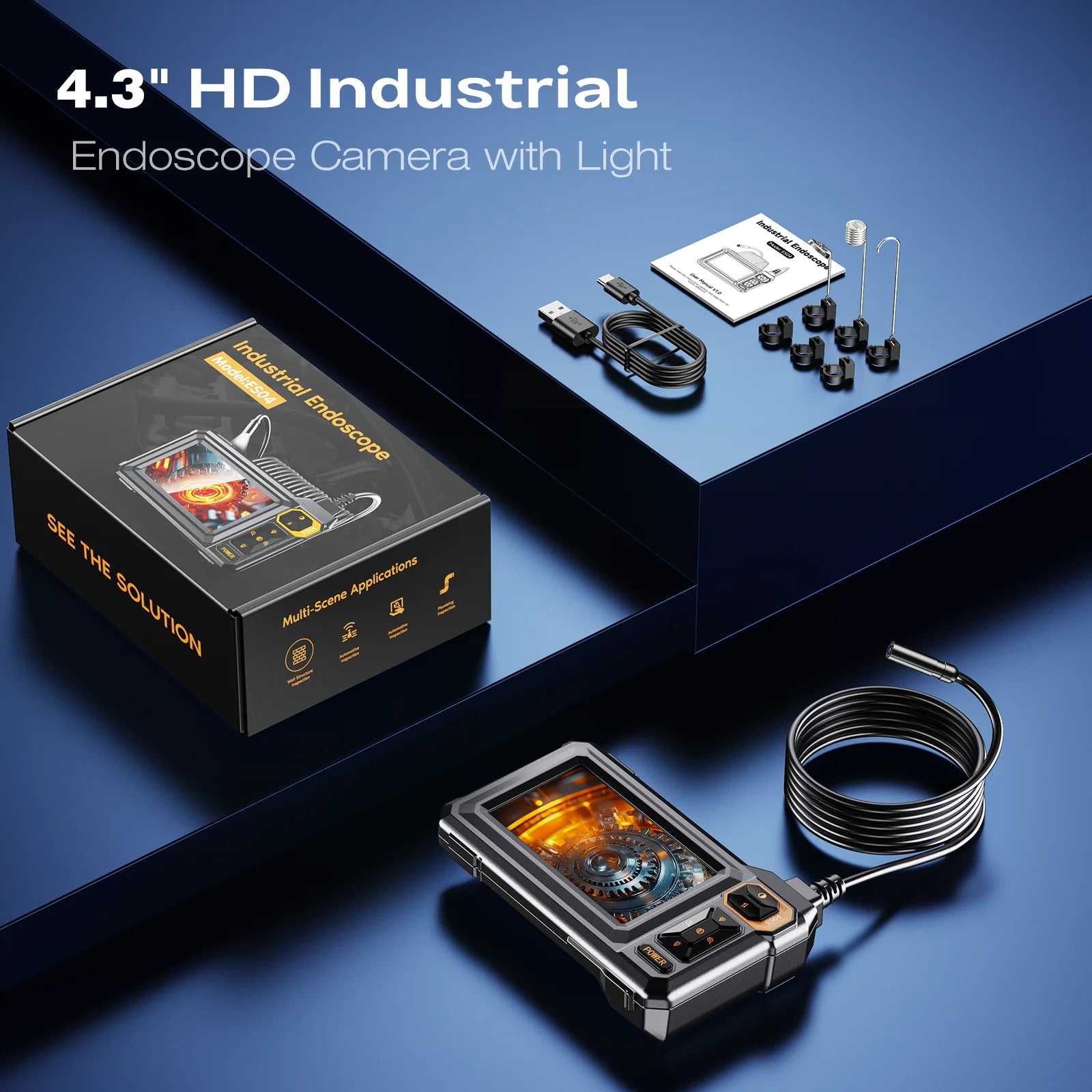 4.3 Inch Industrial Endoscope Camera HD1920P 16.5TF Single Lens Pipe