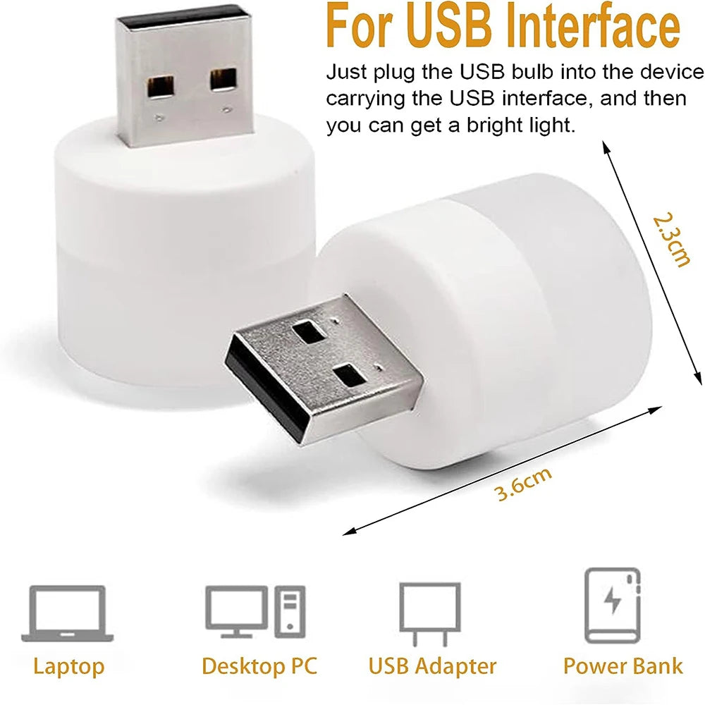 1/10Pcs Mini USB Night Light Warm White Eye Protection Book Reading