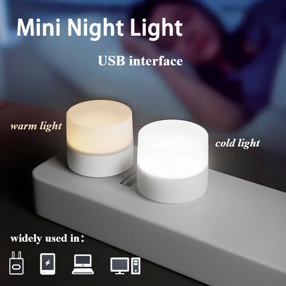 1/10Pcs Mini USB Night Light Warm White Eye Protection Book Reading