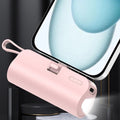 Mini portable 5000mAh power bank with built-in cable charging port,