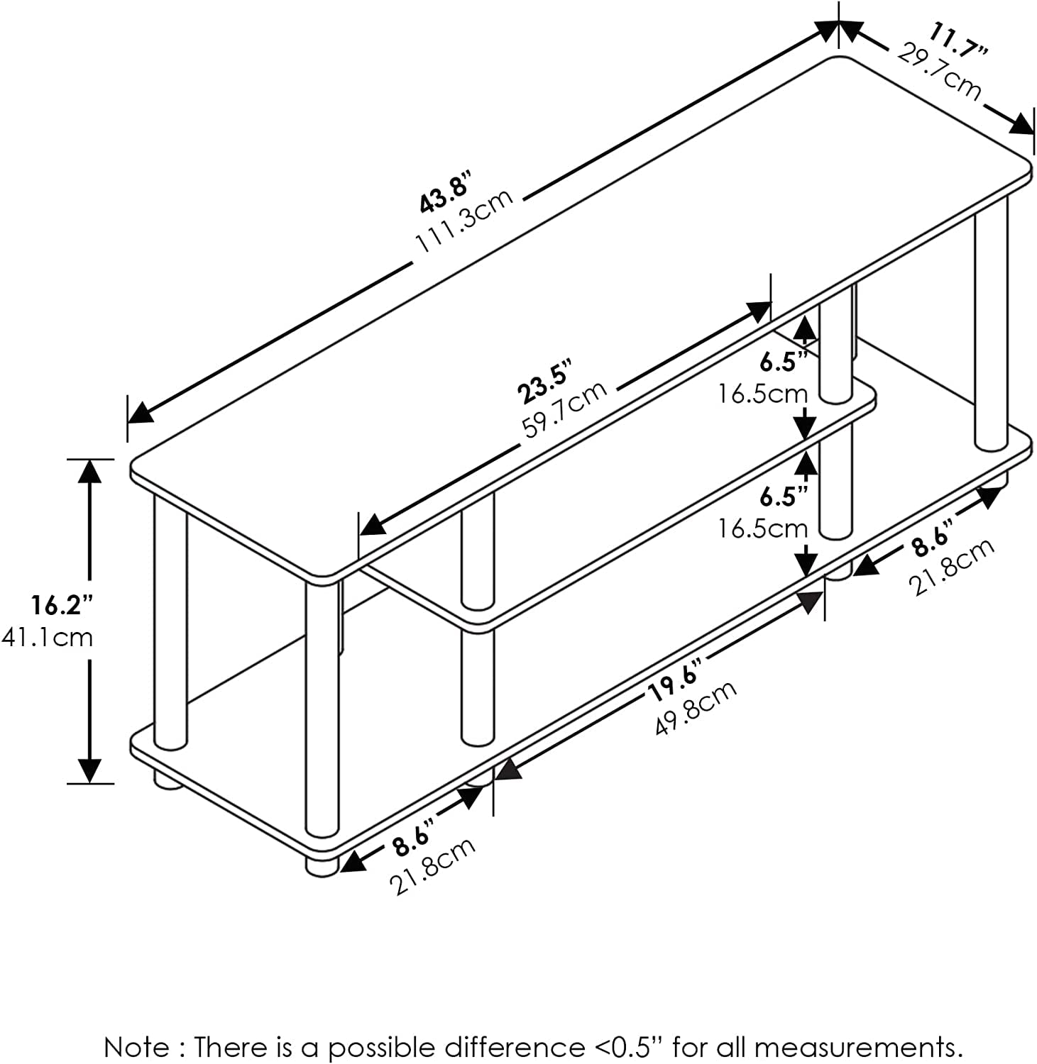 Three-Tier TV Stand Up To 50-Inch TV Tool-Free Assembly