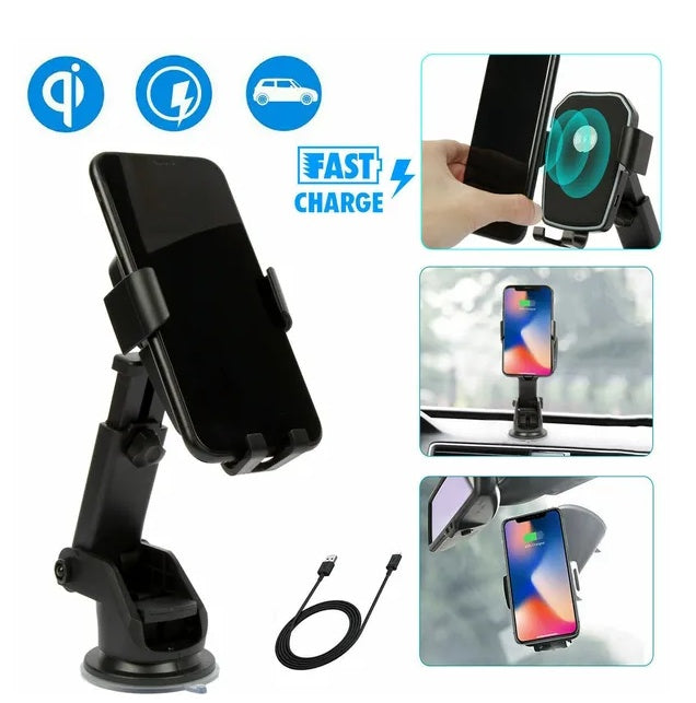 Qi Wireless Fast Charging Car Charger Mount Holder Stand 2 In 1 For