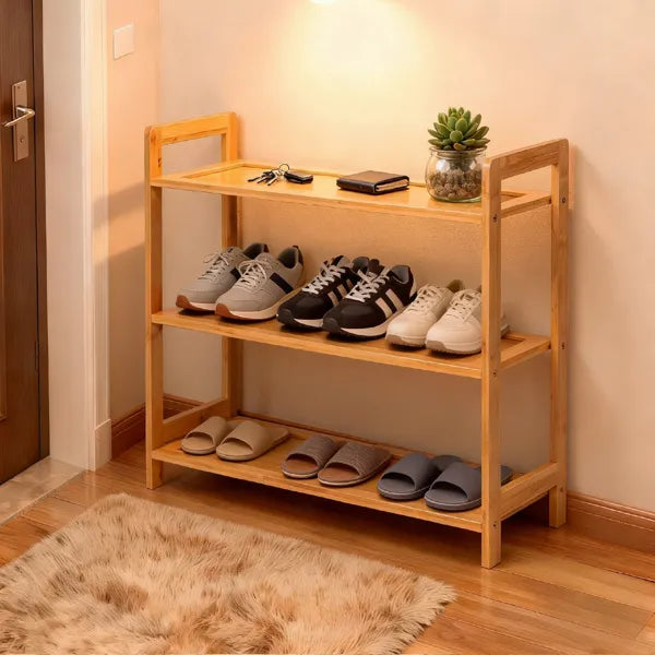 3-layer Flat Bamboo Shoe Rack 68X25X51.5 Cm Natural Wood Color