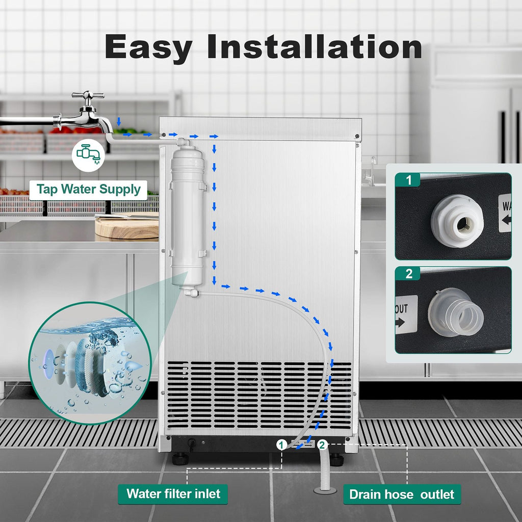 Commercial Ice Maker 100-150lbs/24H Ice Maker Machine, Auto