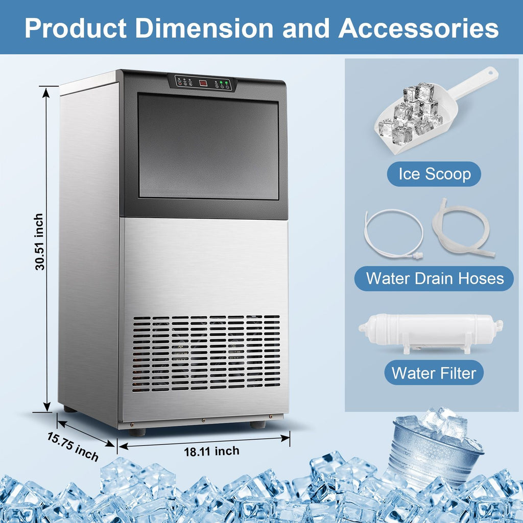 Commercial Ice Maker 100-150lbs/24H Ice Maker Machine, Auto