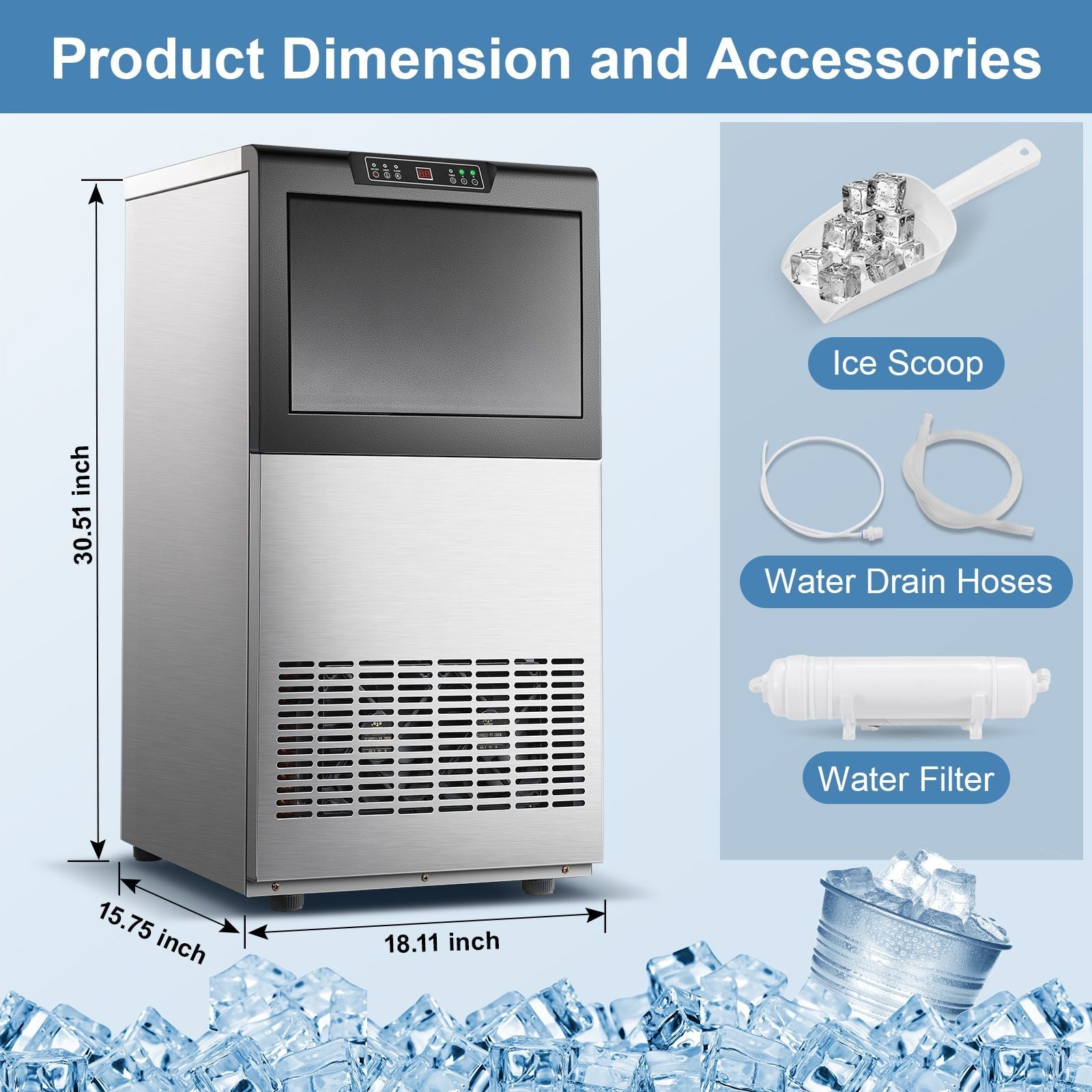 Commercial Ice Maker 100-150lbs/24H Ice Maker Machine, Auto