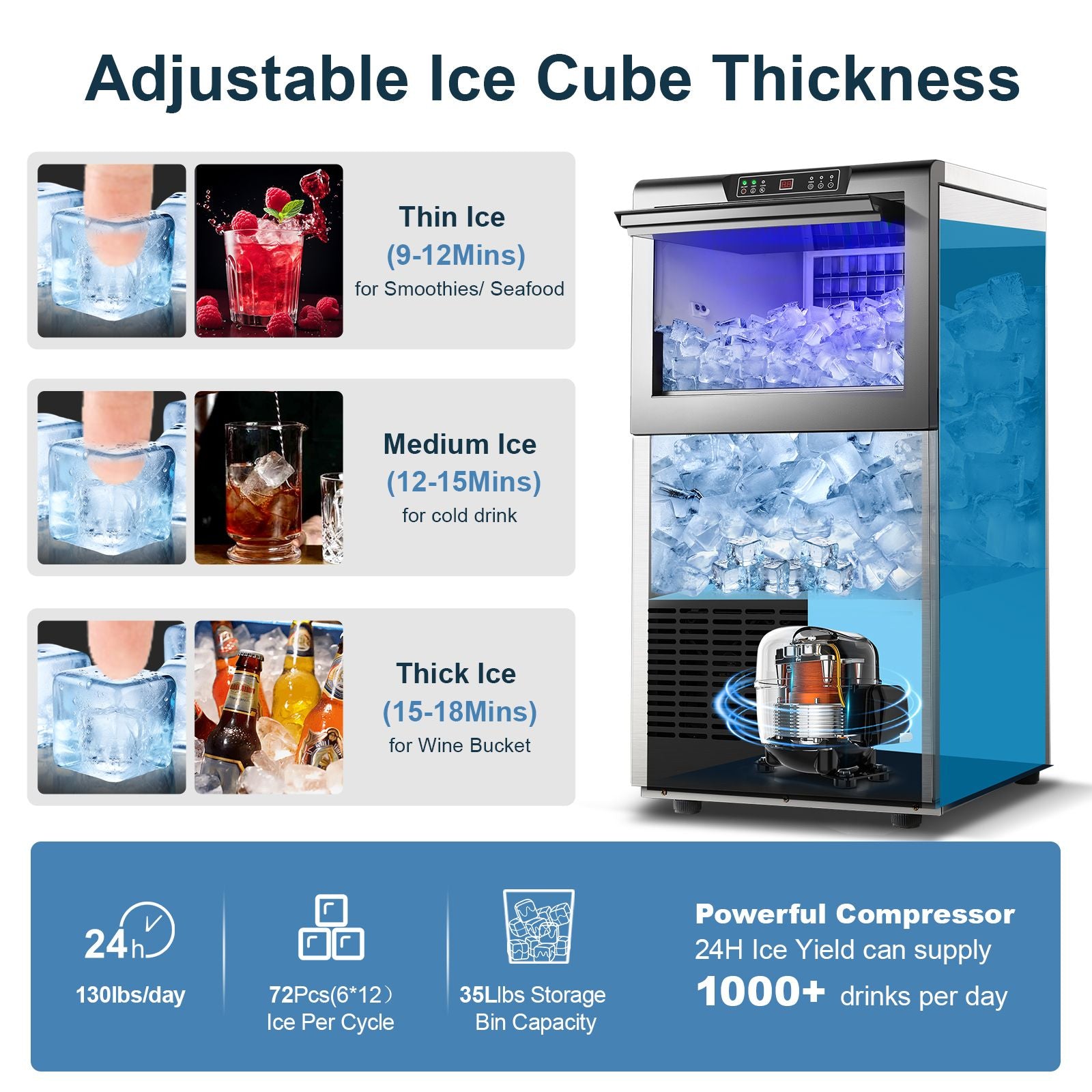 Commercial Ice Maker 100-150lbs/24H Ice Maker Machine, Auto