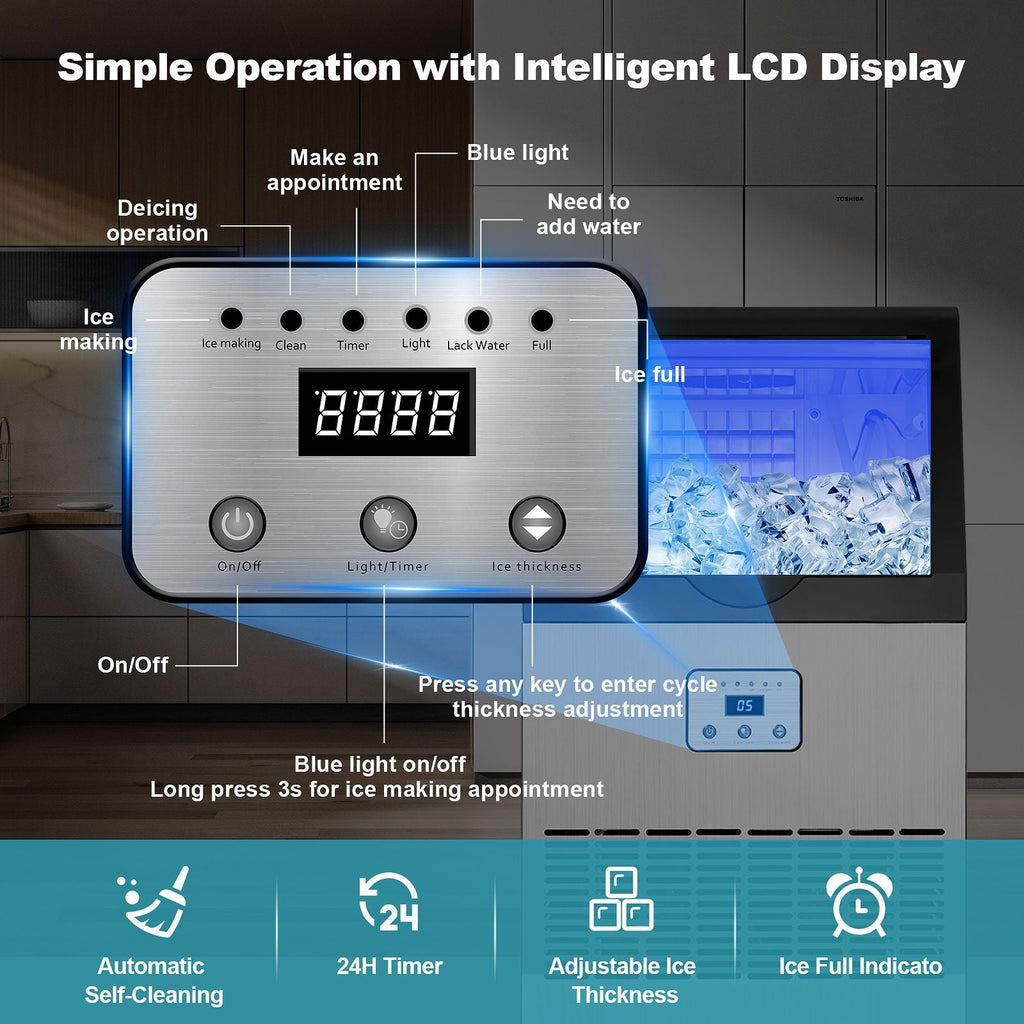 Commercial Ice Maker 100-150lbs/24H Ice Maker Machine, Auto