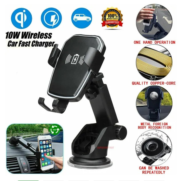 Qi Wireless Fast Charging Car Charger Mount Holder Stand 2 In 1 For