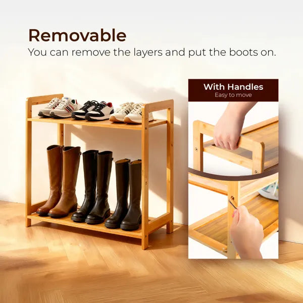 3-layer Flat Bamboo Shoe Rack 68X25X51.5 Cm Natural Wood Color