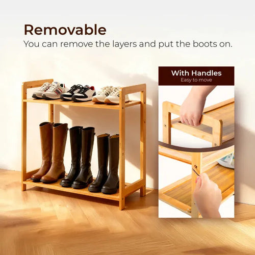 3-layer Flat Bamboo Shoe Rack 68X25X51.5 Cm Natural Wood Color