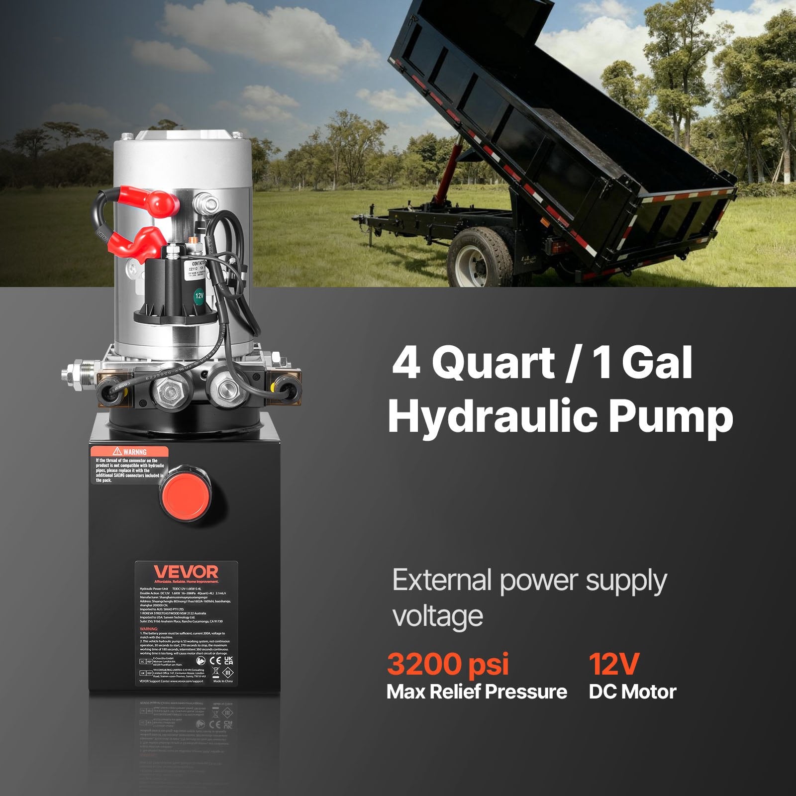 4 L Hydraulic Power Unit, Double Acting Dump Trailer Pump, 22 MPa Max
