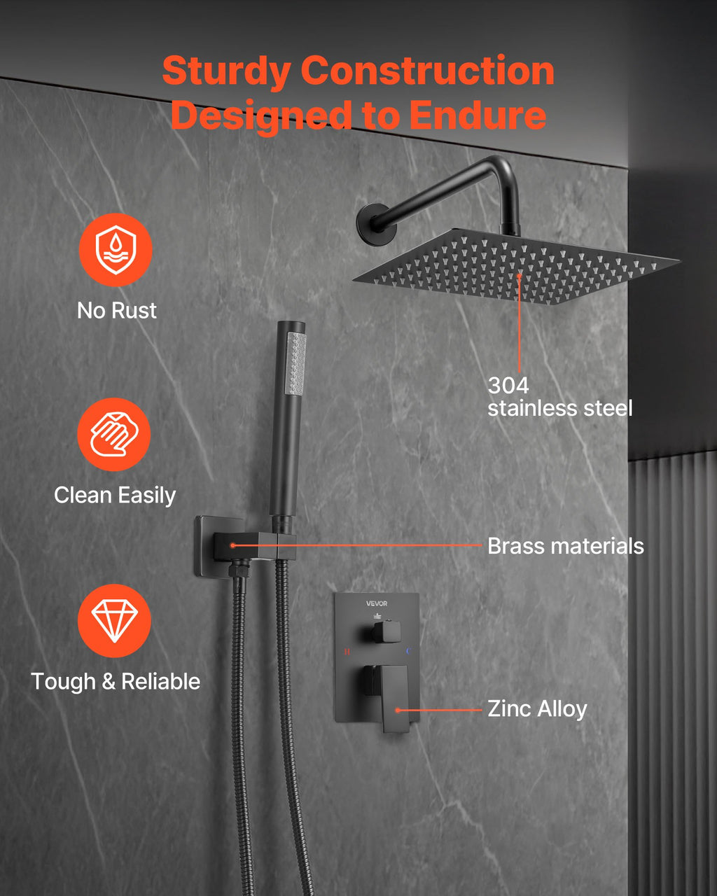 Shower Faucet Set, Rainfall Bathroom Shower System with 10-Inch