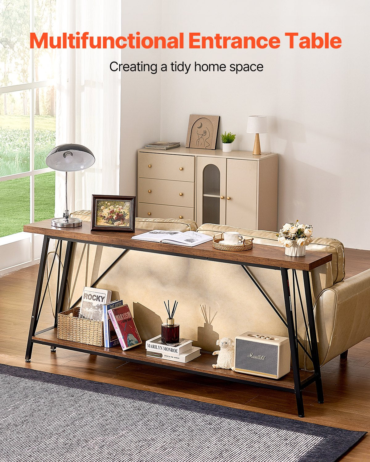 Narrow Console Sofa Table, 70.9 inches Behind Couch Table, 2-Tier Long