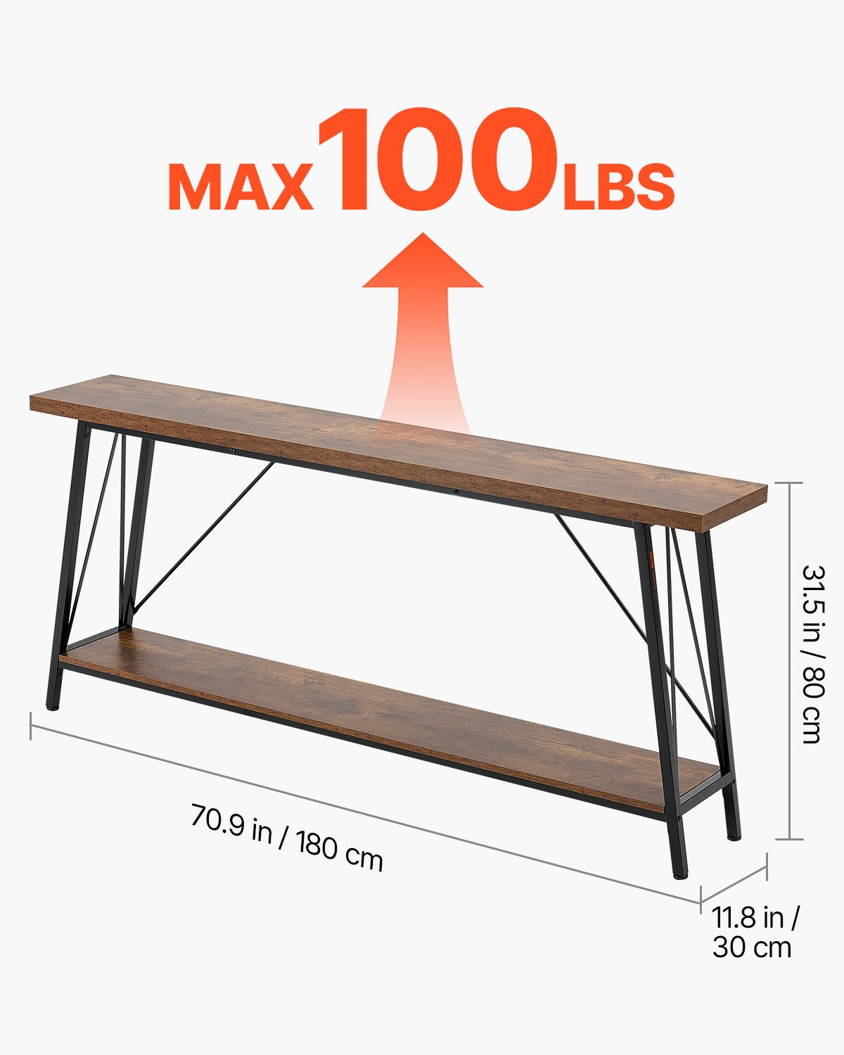 Narrow Console Sofa Table, 70.9 inches Behind Couch Table, 2-Tier Long