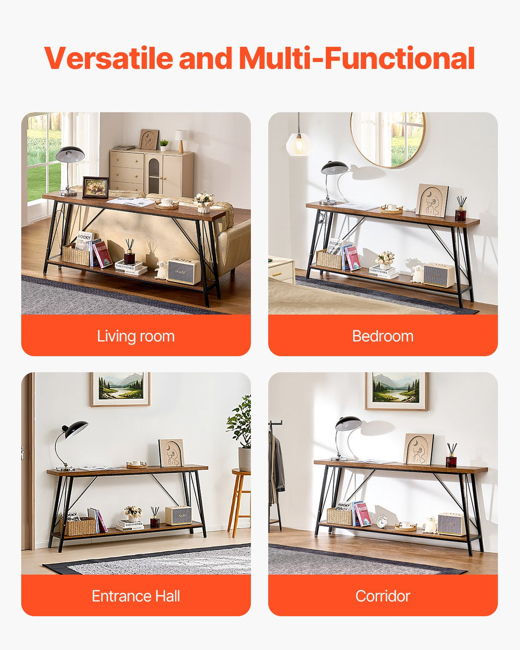 Narrow Console Sofa Table, 70.9 inches Behind Couch Table, 2-Tier Long