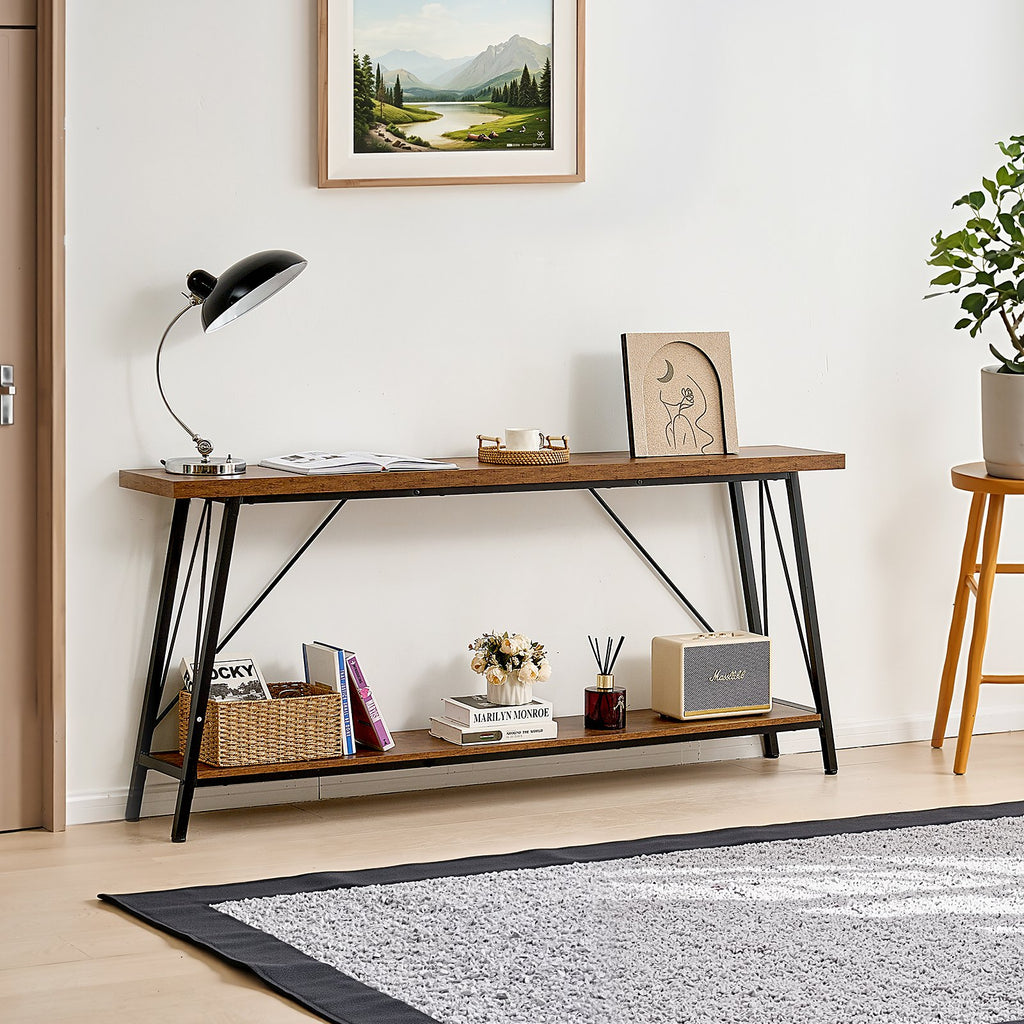 Narrow Console Sofa Table, 70.9 inches Behind Couch Table, 2-Tier Long