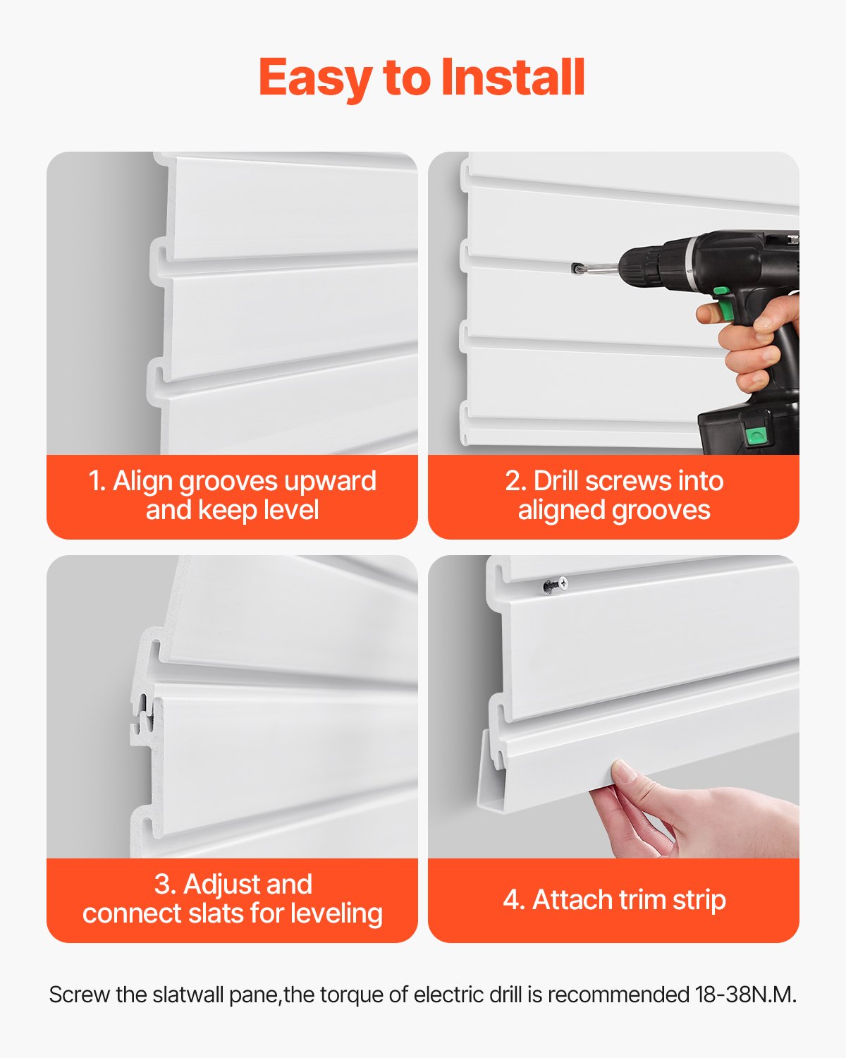 Slat Wall Paneling, 4 x 4 ft, PVC Garage Slatwall with Modular Design,