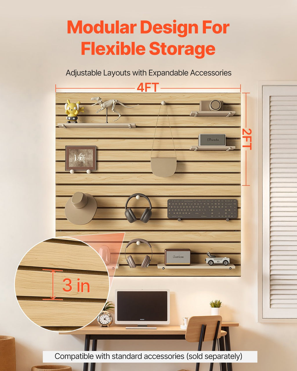 Slat Wall Paneling, 4 x 4ft, MDF Garage Slatwall with Modular Design,