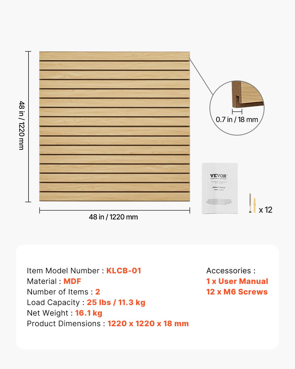 Slat Wall Paneling, 4 x 4ft, MDF Garage Slatwall with Modular Design,