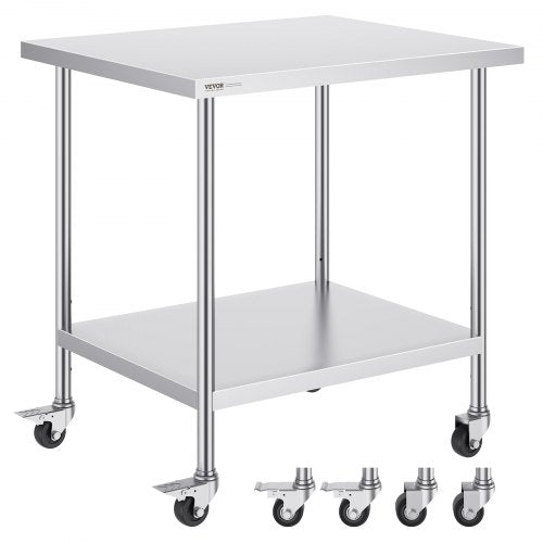 Stainless Steel Work Table 30 x 18 x 38 Inch, with 4 Wheels, 3