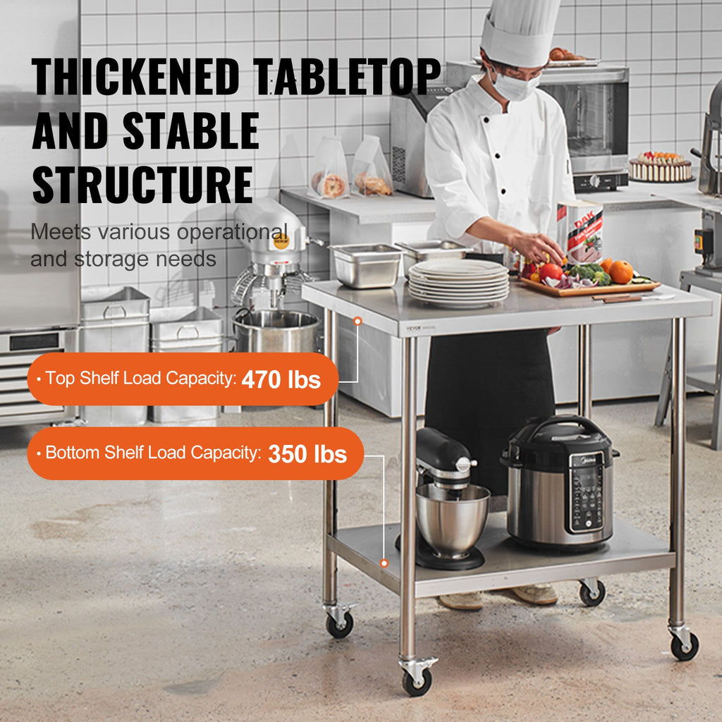 Stainless Steel Work Table 30 x 18 x 38 Inch, with 4 Wheels, 3