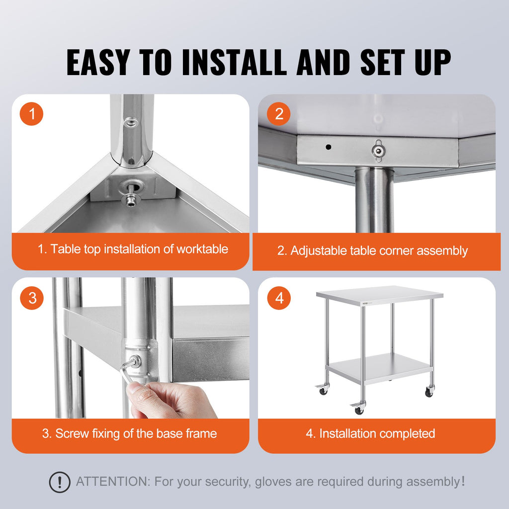 Stainless Steel Work Table 30 x 18 x 38 Inch, with 4 Wheels, 3