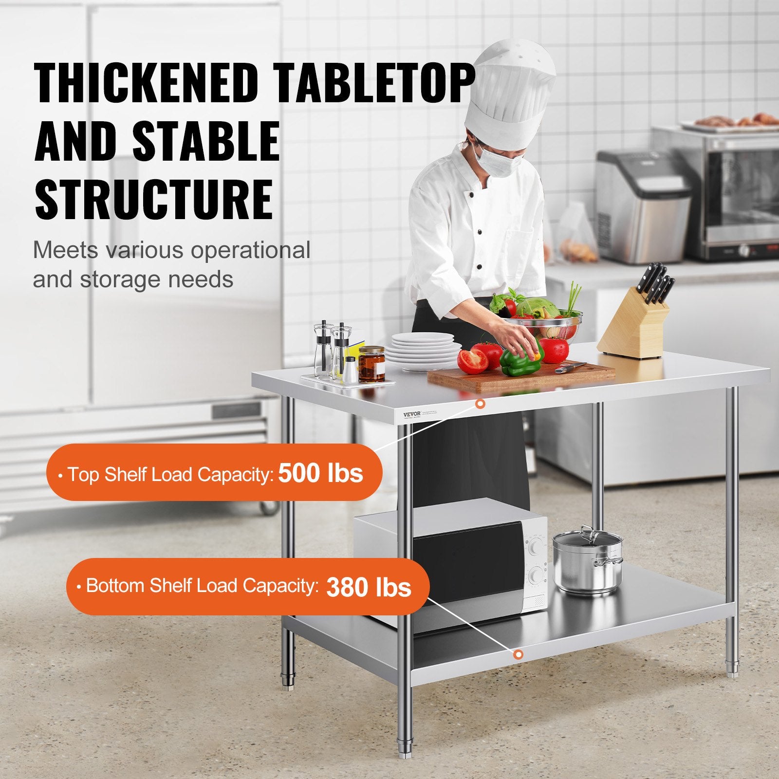 Stainless Steel Prep Table, 30 x 48 x 34 Inch, Heavy Duty Metal