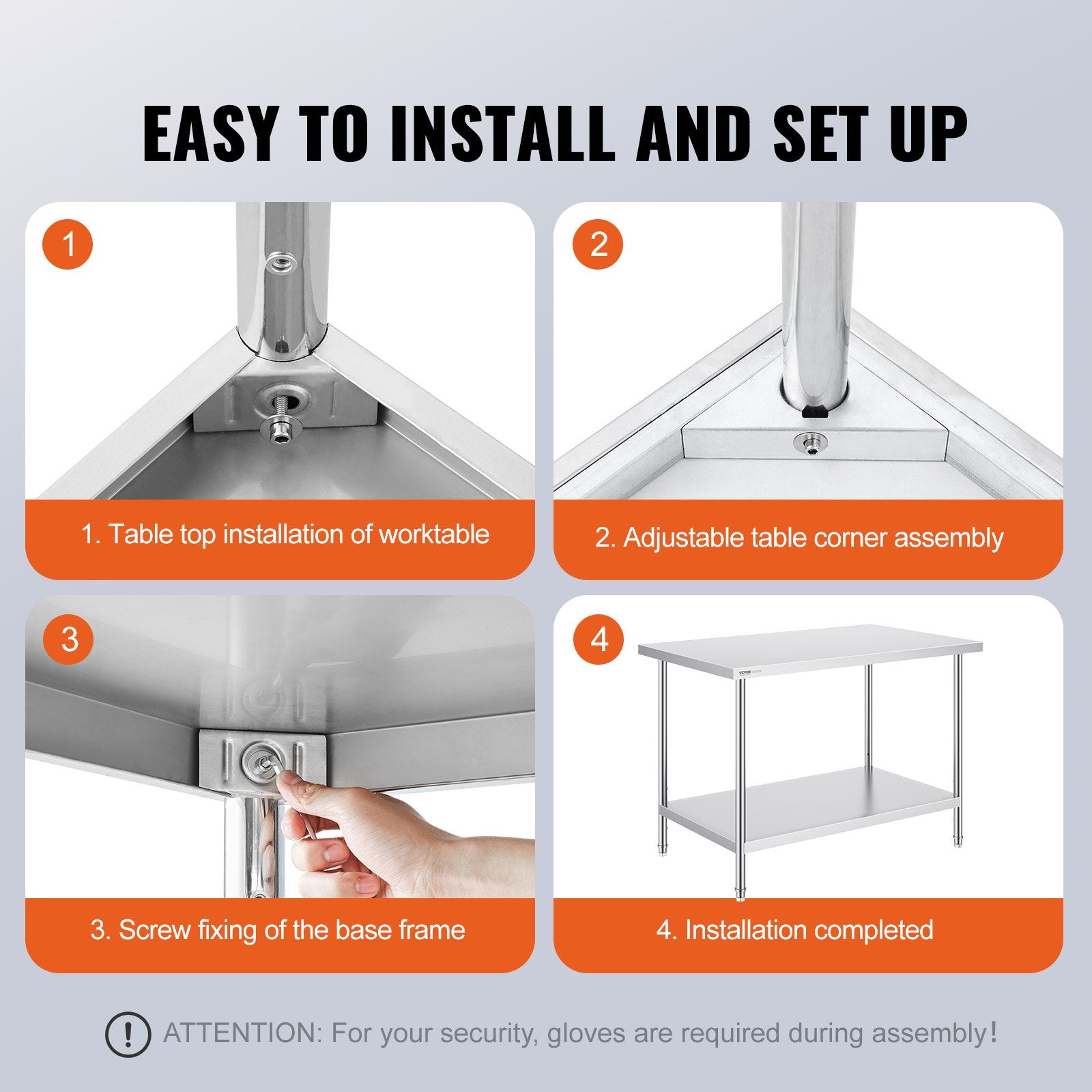Stainless Steel Prep Table, 30 x 48 x 34 Inch, Heavy Duty Metal