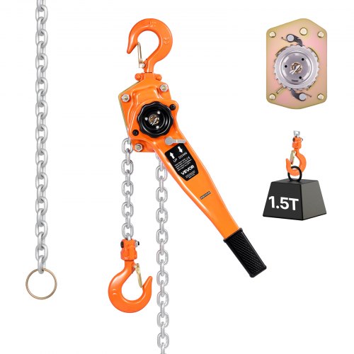 Manual Lever Chain Hoist, 1-1/2T 1500KG Capacity Heavy Duty Come