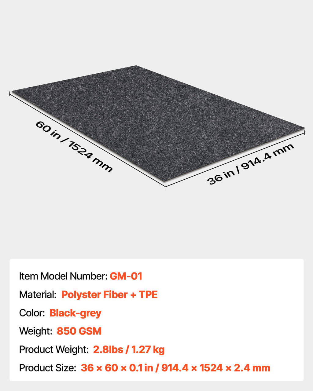 Waterproof Garage Floor Mat for Under Car, 914.4x1524 MM Compact Size