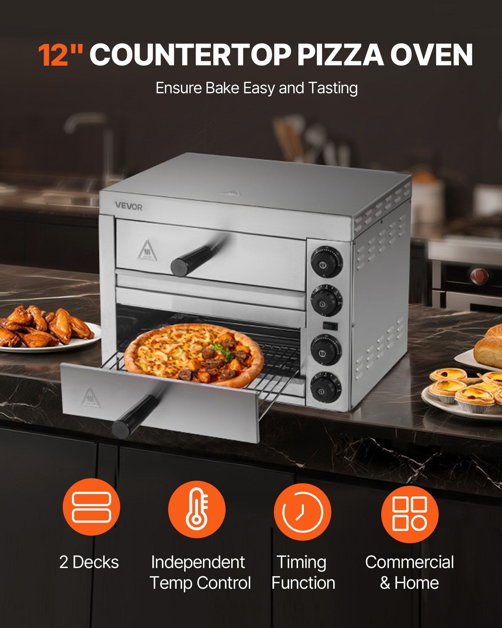 Electric Pizza Oven for Countertops, 12-inch, 1700W, with Temp Control