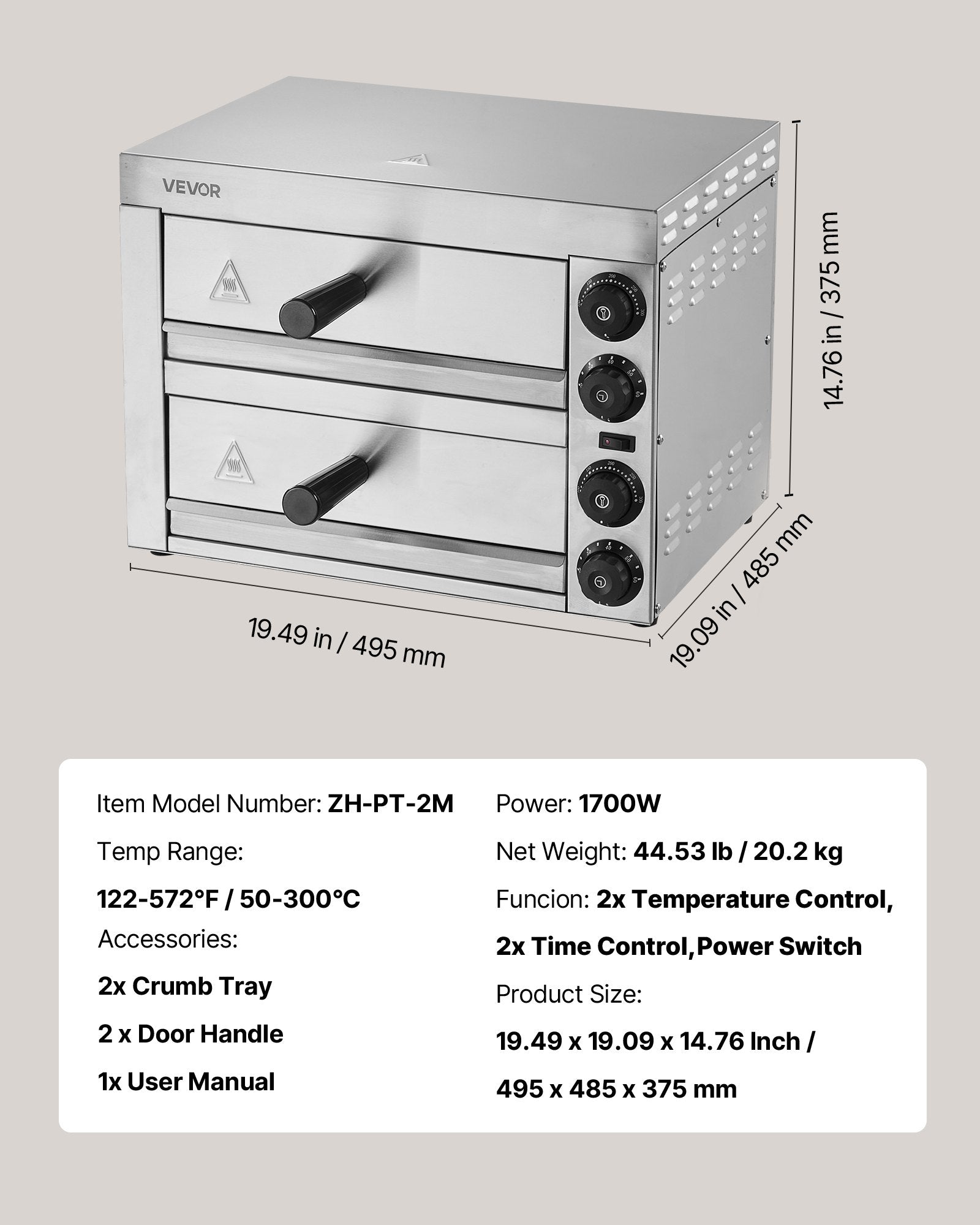 Electric Pizza Oven for Countertops, 12-inch, 1700W, with Temp Control
