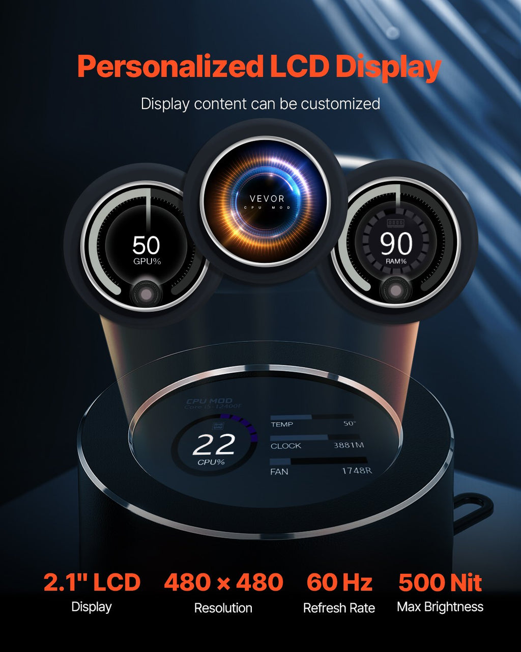 CPU Liquid Cooler, AIO CPU Water Cooler - 3 x 120mm PWN Fans, Pump &