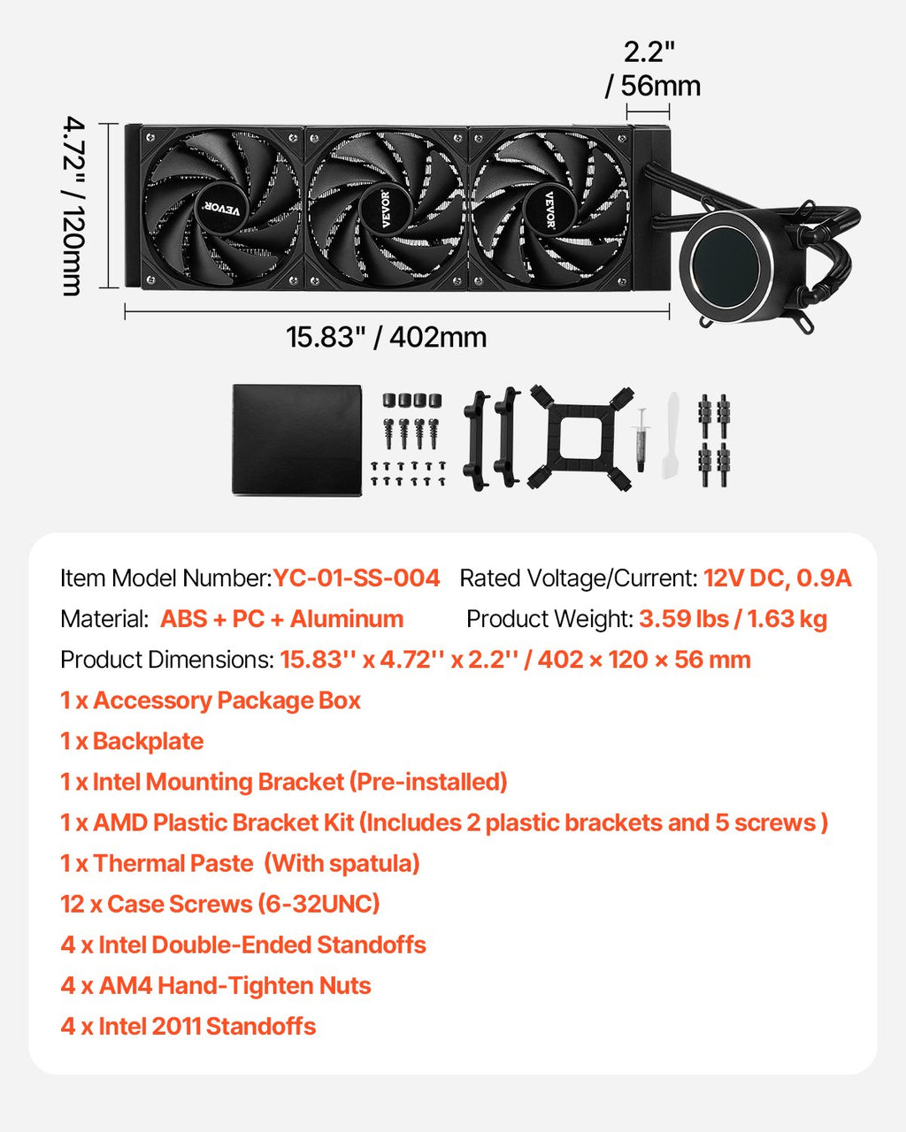 CPU Liquid Cooler, AIO CPU Water Cooler - 3 x 120mm PWN Fans, Pump &