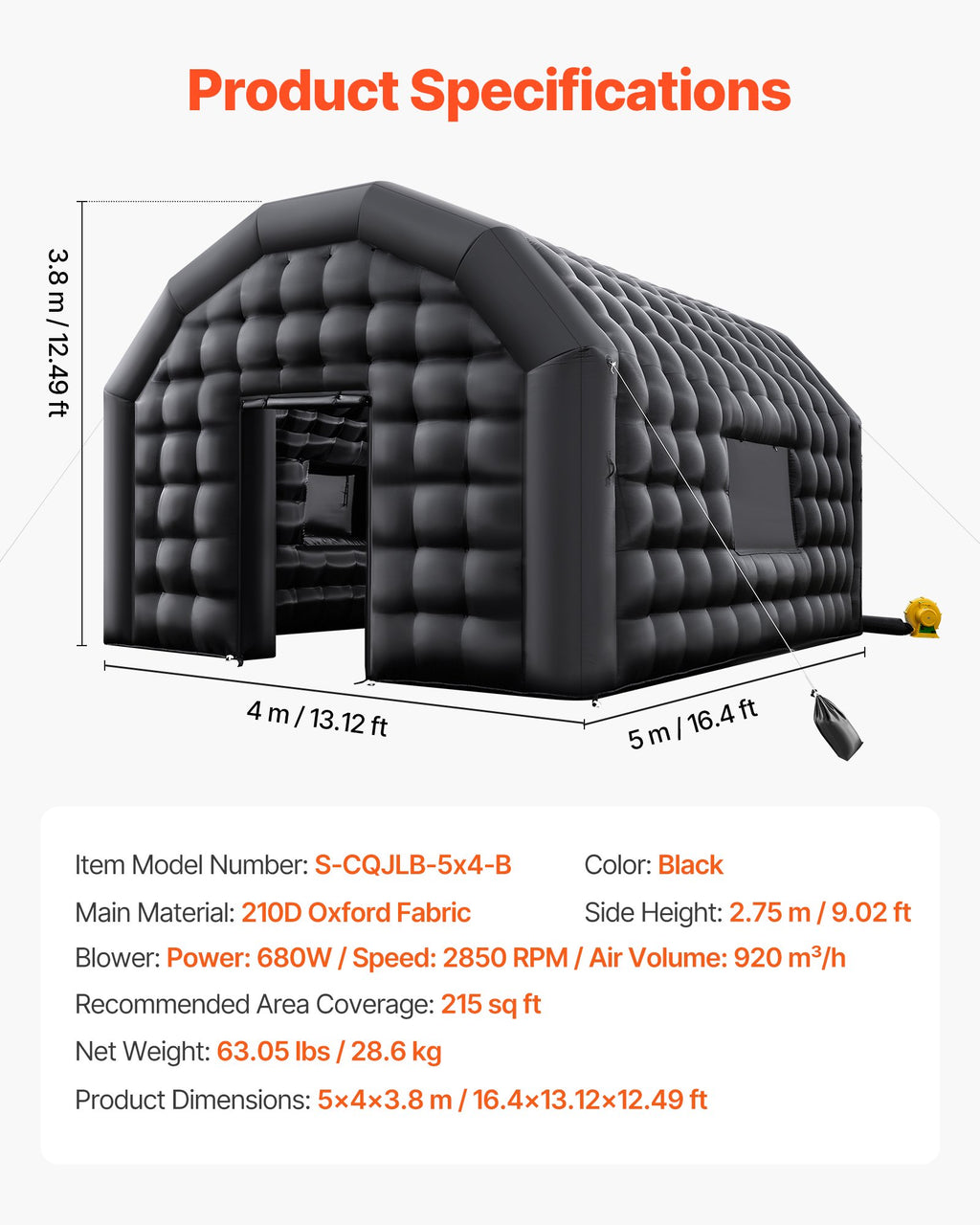 Inflatable Nightclub, 5.4 x 5 x 4.2 m Inflatable Party Tent with 680W