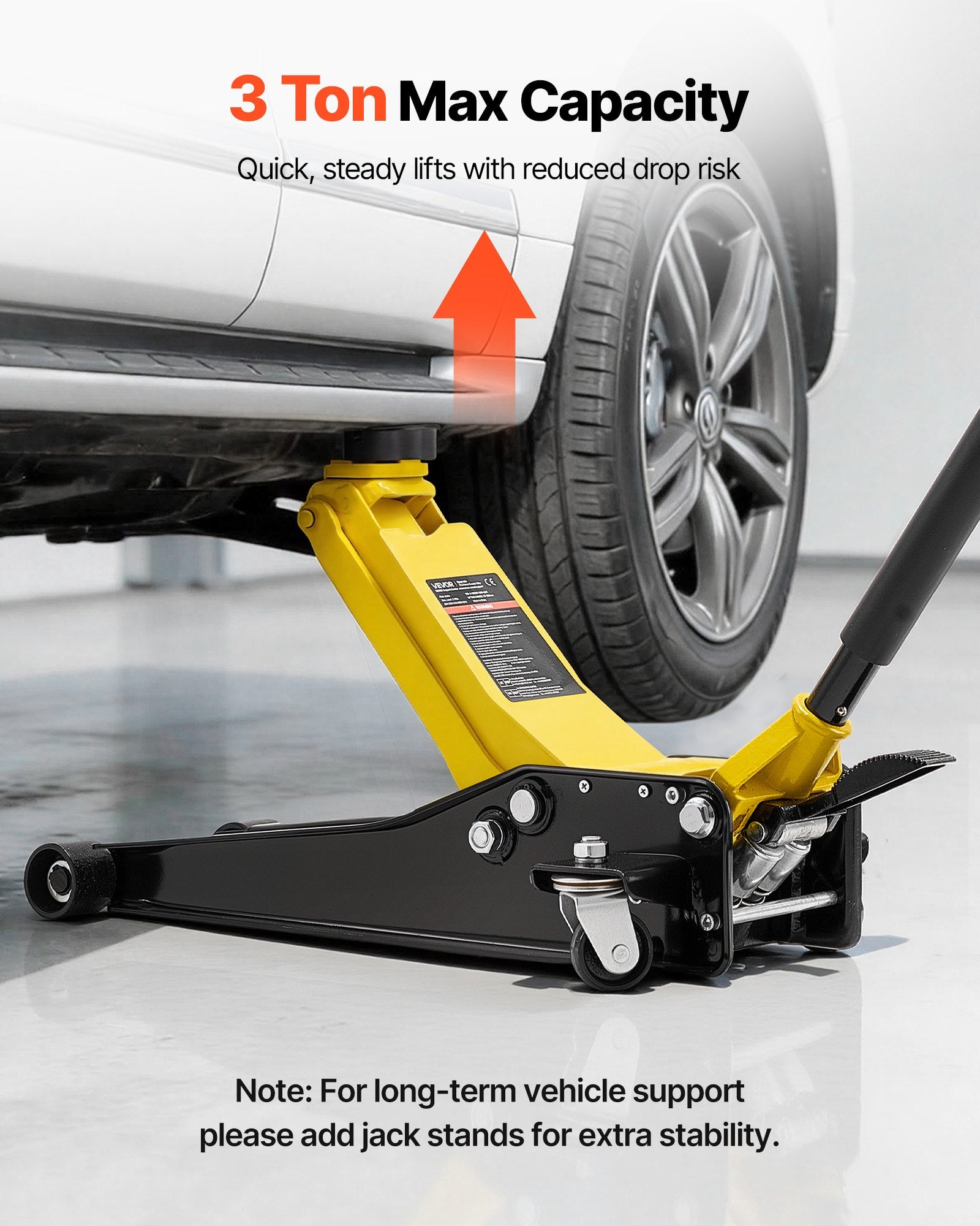 Low Profile Floor Jack, 3 Ton Capacity, Steel Racing Floor Jack with