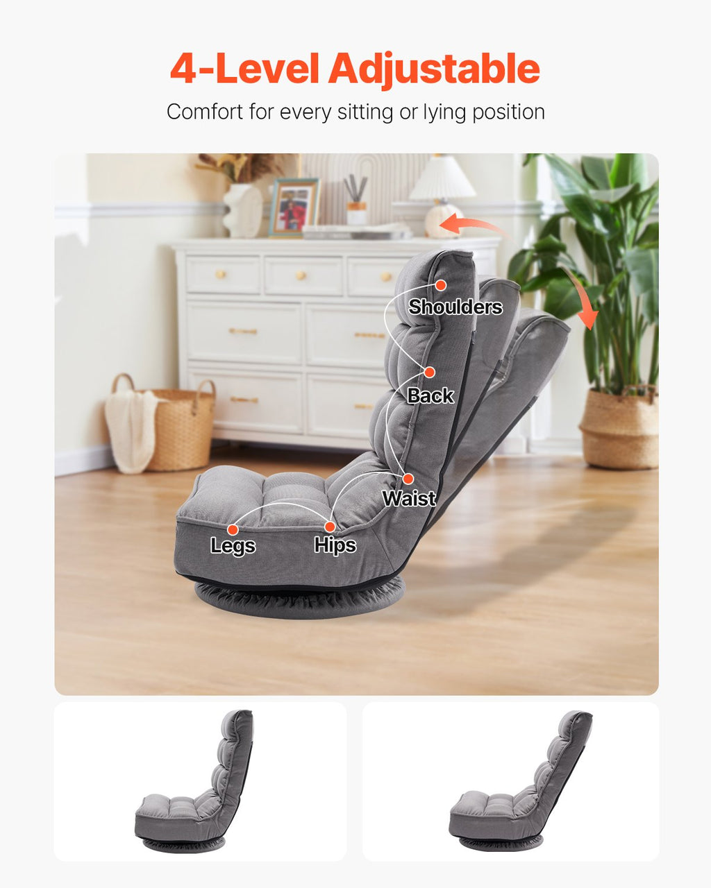 Swivel Floor Gaming Chair, 360-Degree Rotating Floor Chair with 4