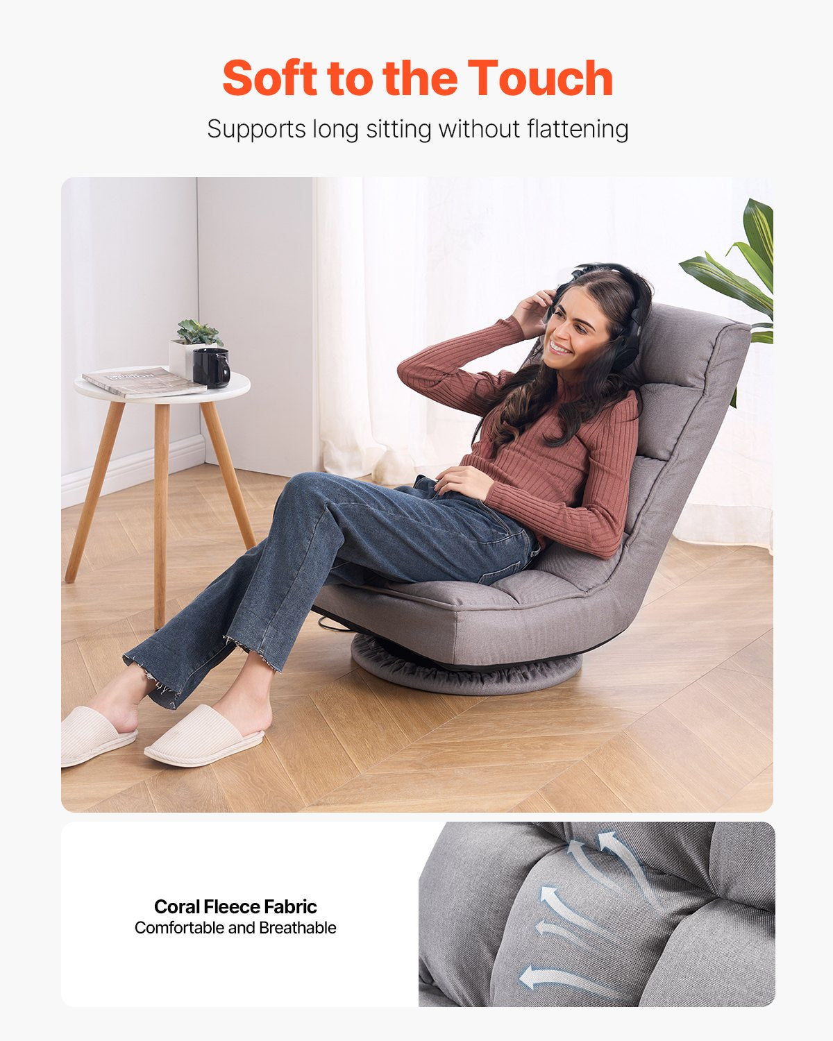 Swivel Floor Gaming Chair, 360-Degree Rotating Floor Chair with 4