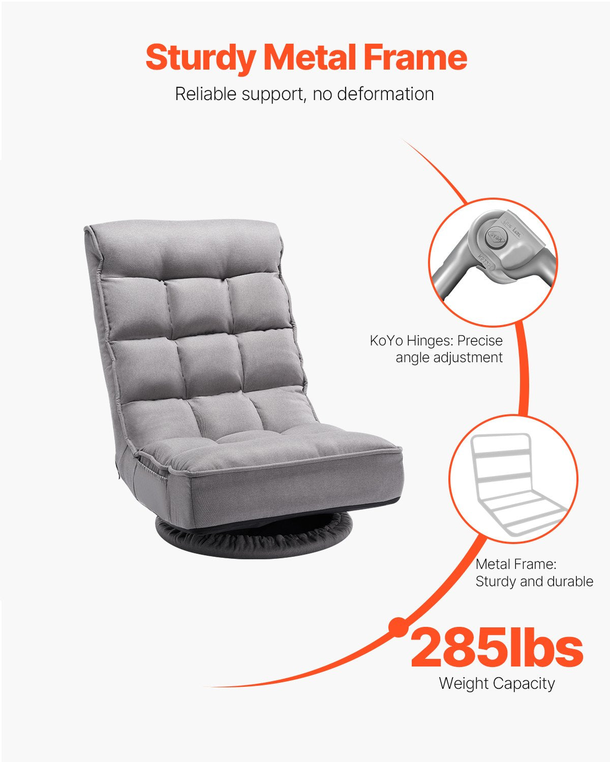 Swivel Floor Gaming Chair, 360-Degree Rotating Floor Chair with 4