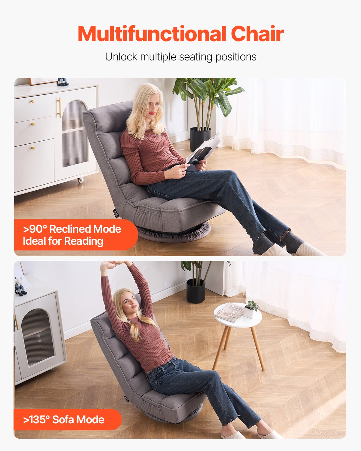 Swivel Floor Gaming Chair, 360-Degree Rotating Floor Chair with 4
