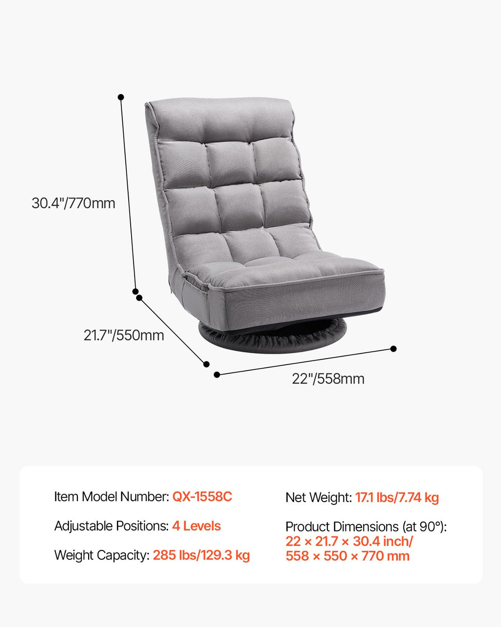 Swivel Floor Gaming Chair, 360-Degree Rotating Floor Chair with 4
